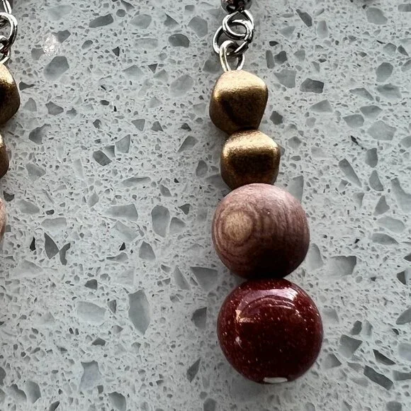 Handmade Brown and Gold Dangling Earrings - Picture 3 of 5